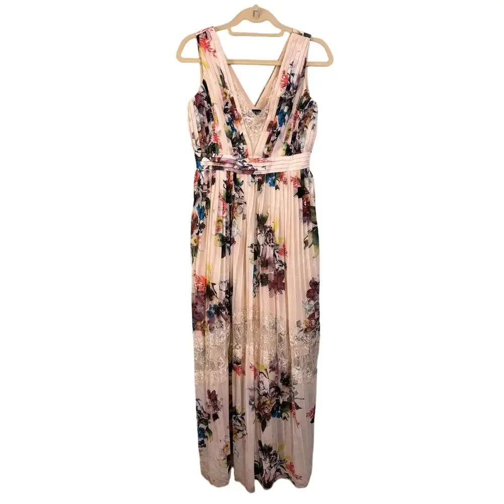 Little Mistress Maxi Dress 6 Light Pink Floral Feminine Romantic Boho Lace Trim - Picture 2 of 12